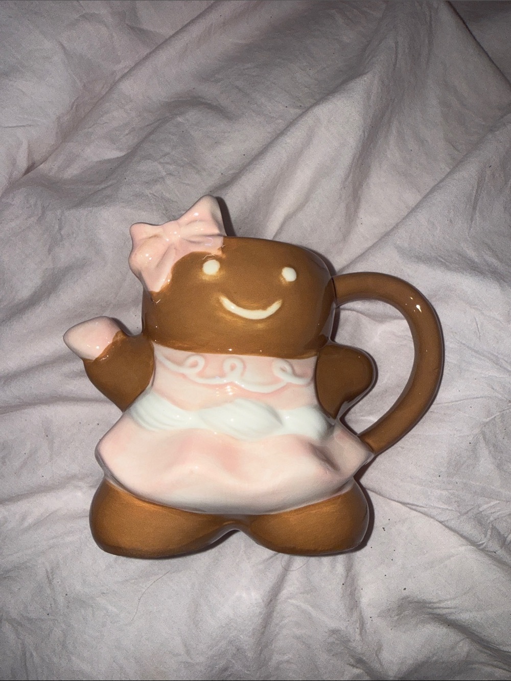 Gingerbread Girl Ceramic Mug in Pink and Brown